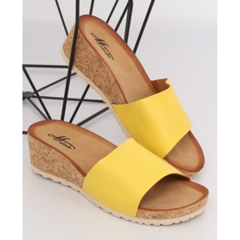 Yellow Slippers on a cork wedge yellow 3527-12 Yellow II-GAT 1
