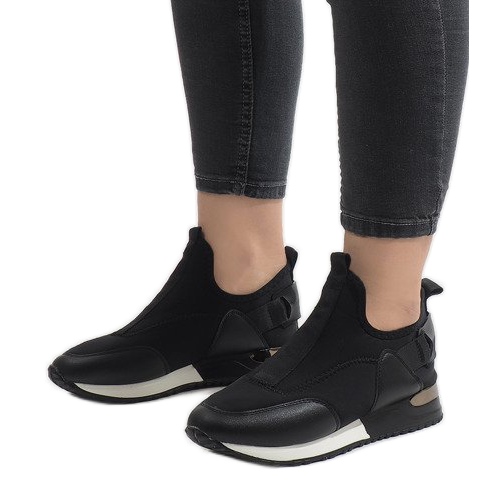 Black sneakers made of Lycra R-403 white 1