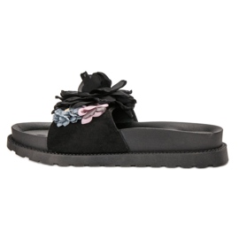 Queen Vivi Suede Slippers With Flowers black 1 Queen Vivi Suede Slippers With Flowers black 1