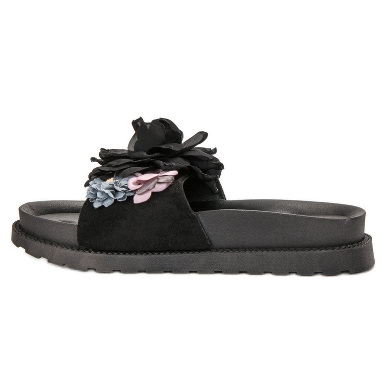 Queen Vivi Suede Slippers With Flowers black 1 Queen Vivi Suede Slippers With Flowers black 1