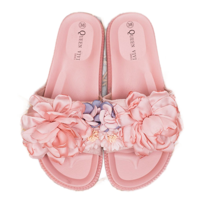 Queen Vivi Suede Slippers With Flowers pink 2