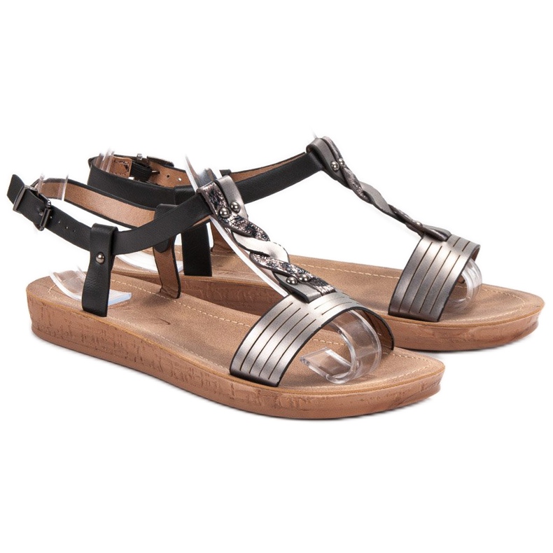SHELOVET Buckle fastening sandals black grey 1