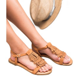 Mannika Camel Sandals With Fringes brown 1