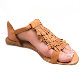 Mannika Camel Sandals With Fringes brown 2