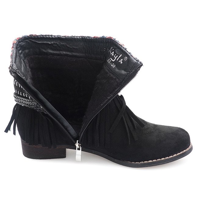 Warm Booties Boho Fringes 7303-1 Black 1
