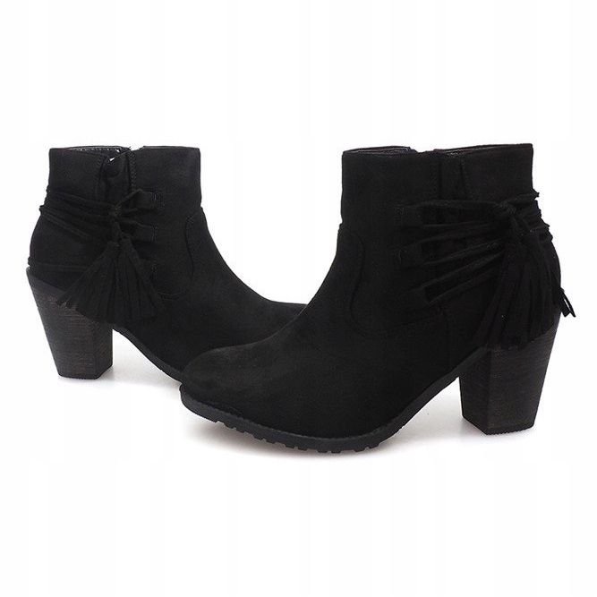 Suede Booties On a Bar Fringes 1631-1 Black 2