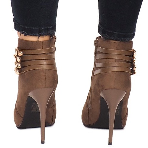 Boots On High Heel Suede YS20-1 Khaki 1