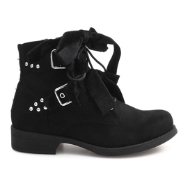 Suede Booties With Bows QQ660 Black 1