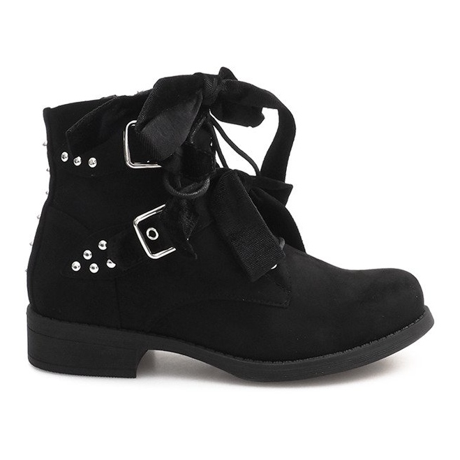Suede Booties With Bows QQ660 Black 1
