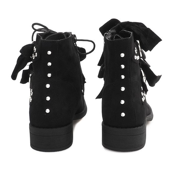 Suede Booties With Bows QQ660 Black 2