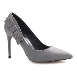 Gray heels with a Bordeaux bow grey 1