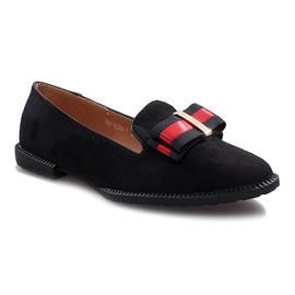 Black slip-on shoes with a Rossa bow 1