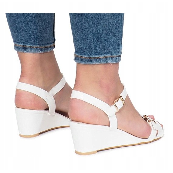 White lacquered wedge sandals 668-1 1