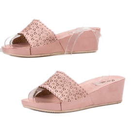 Primavera Openwork Wedge Slippers pink 1