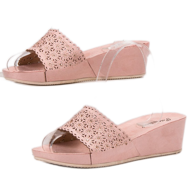 Primavera Openwork Wedge Slippers pink 1