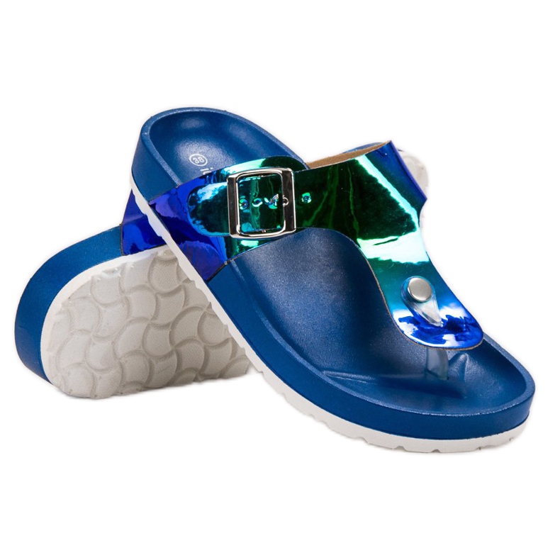 Ideal Shoes Holo-effect flip-flops blue 1