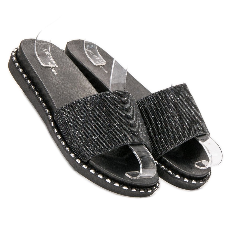 SHELOVET Rubber Slippers With Cubic Zirconia black 1
