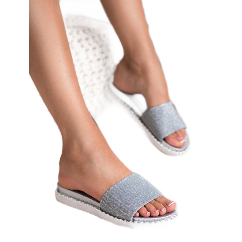 SHELOVET Rubber Slippers With Cubic Zirconia grey 2
