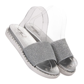 SHELOVET Rubber Slippers With Cubic Zirconia grey 1