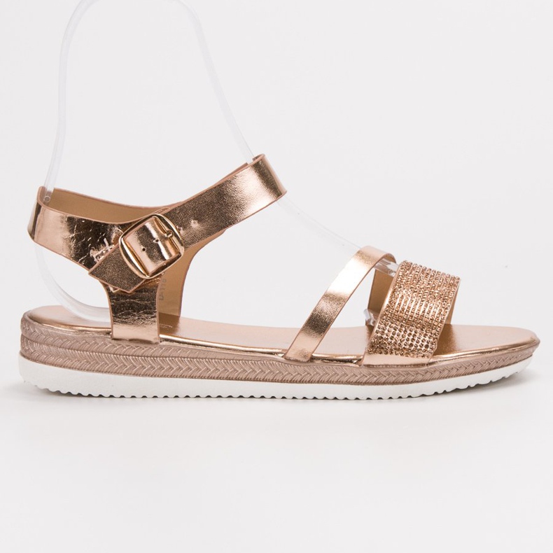 SHELOVET Fashionable Sandals With Cubic Zirconia pink yellow 2