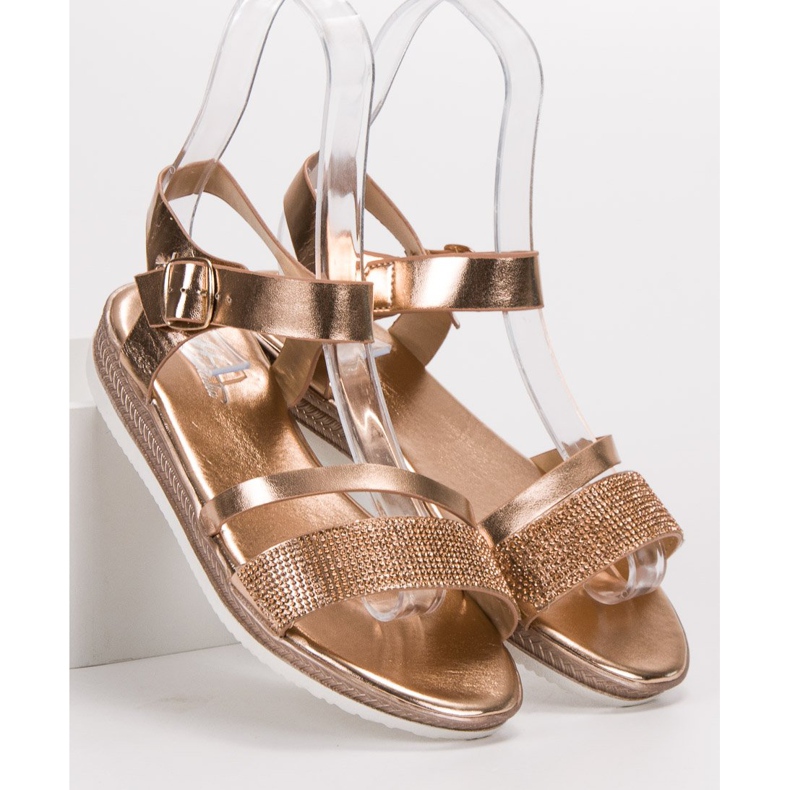 SHELOVET Fashionable Sandals With Cubic Zirconia pink yellow 1