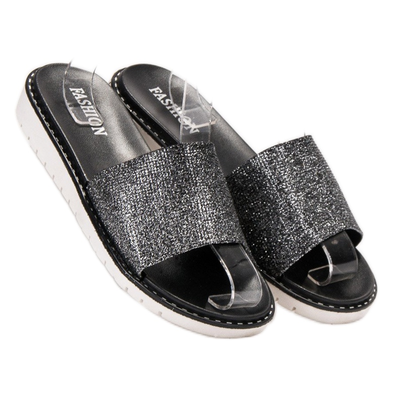 Fashionable Shiny Slippers black 1 Fashionable Shiny Slippers black 1