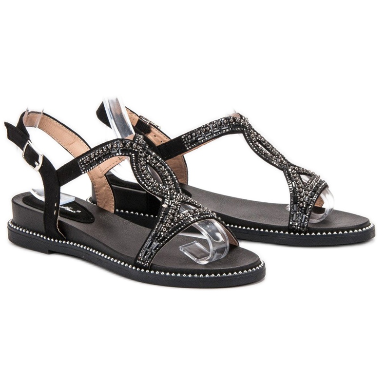 Bello Star Suede Sandals With Crystals black 1