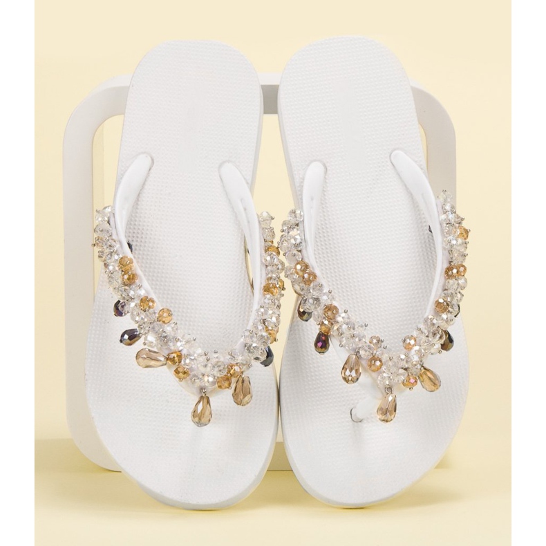 SHELOVET Rubber Flip-Flops With Ornaments white 1