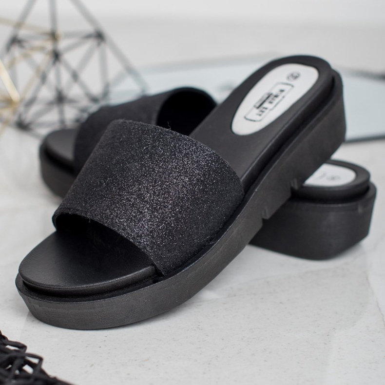 SHELOVET Rubber Wedge Slippers black 1