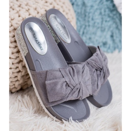 SHELOVET Suede Slippers With Cubic Zirconia grey 2