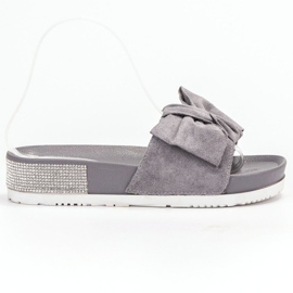 SHELOVET Suede Slippers With Cubic Zirconia grey 1