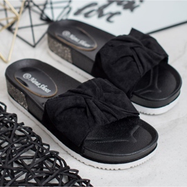 SHELOVET Suede Slippers With Cubic Zirconia black 2