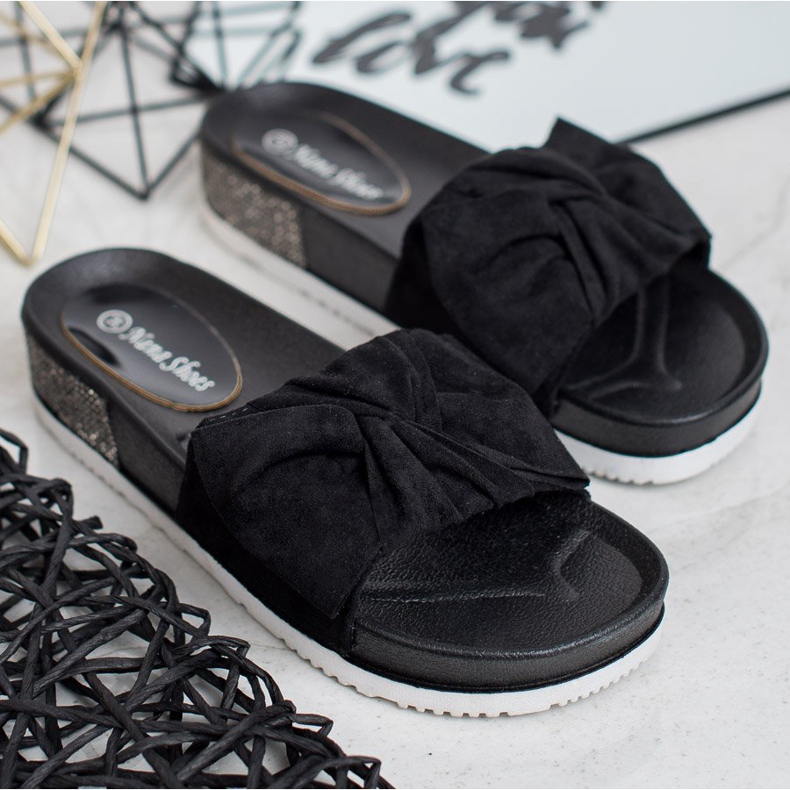 SHELOVET Suede Slippers With Cubic Zirconia black 2