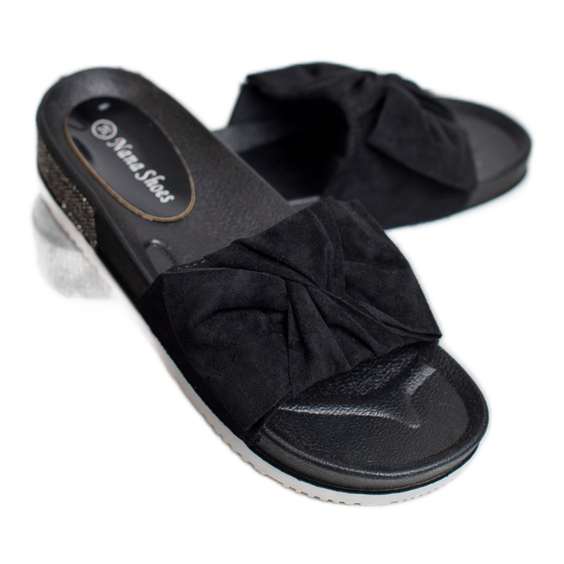 SHELOVET Suede Slippers With Cubic Zirconia black 1