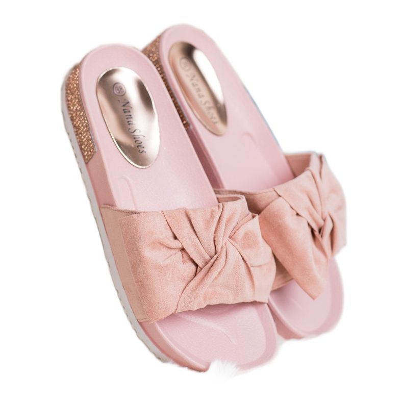 SHELOVET Suede Slippers With Cubic Zirconia pink 1