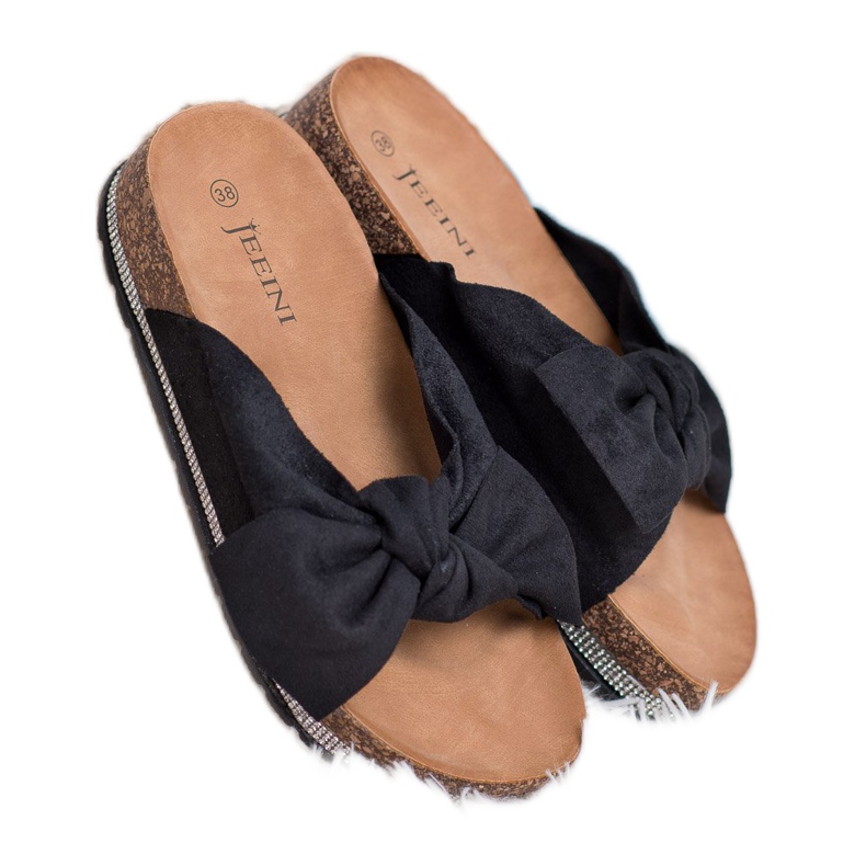 SHELOVET Suede Slippers With Crystals black 1