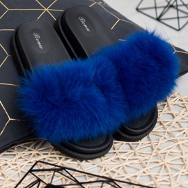 SHELOVET Slippers With Fur blue 1 SHELOVET Slippers With Fur blue 1