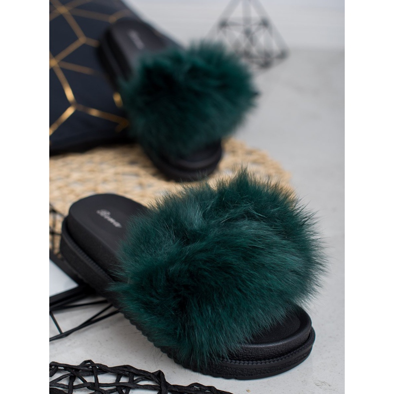 SHELOVET Slippers With Fur green 1