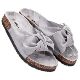 Bona Suede Slippers With A Bow grey 1