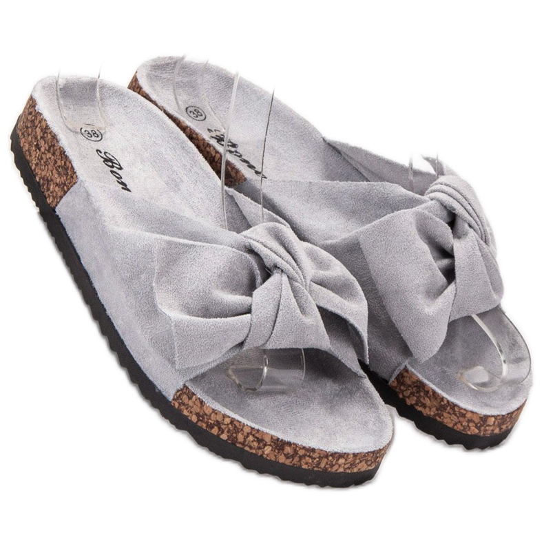 Bona Suede Slippers With A Bow grey 1