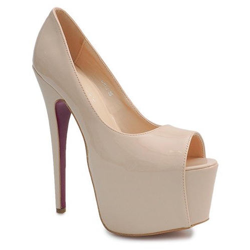 Lacquered high heels on the platform D913 Beige 1