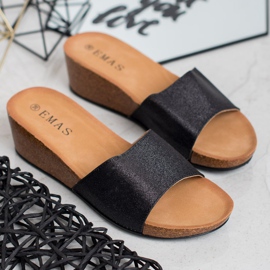SHELOVET Glitter Wedge Slippers black 1