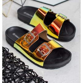 Ideal Shoes Holo Buckle Slippers yellow 1