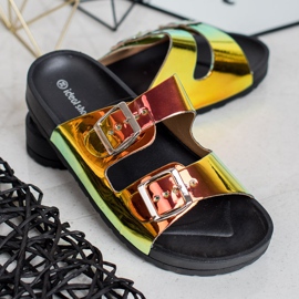 Ideal Shoes Holo Buckle Slippers yellow 5