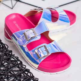 Ideal Shoes Holo Buckle Slippers grey 1