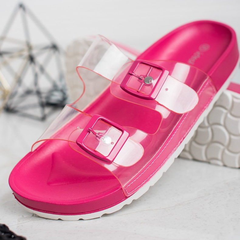 Ideal Shoes Transparent Slippers With A Buckle pink 2