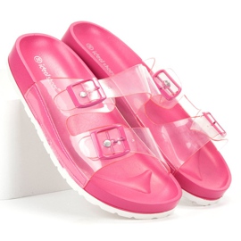 Ideal Shoes Transparent Slippers With A Buckle pink 1