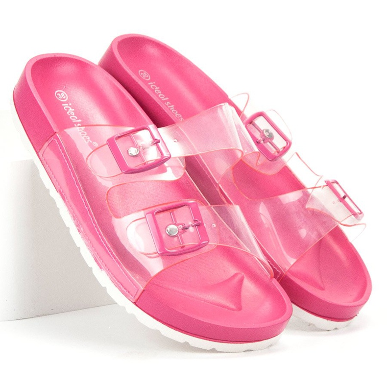 Ideal Shoes Transparent Slippers With A Buckle pink 1
