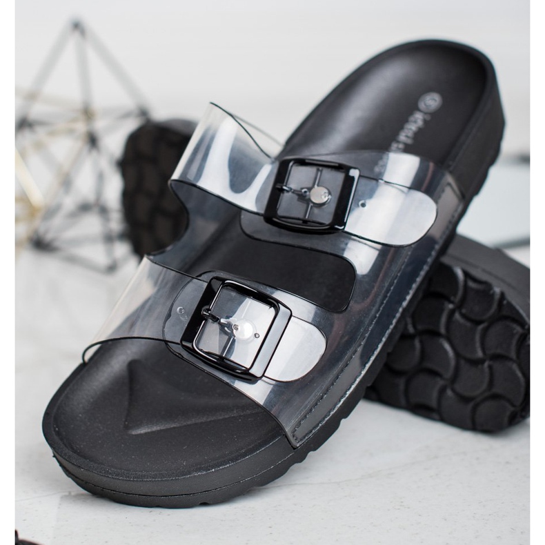Ideal Shoes Transparent Slippers With A Buckle black 1