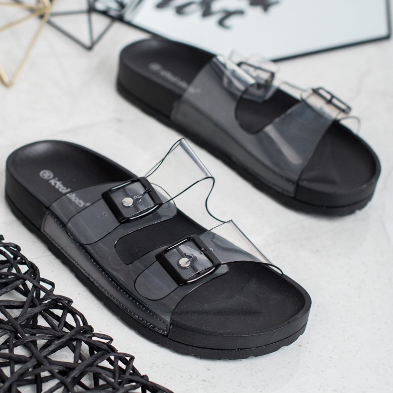 Ideal Shoes Transparent Slippers With A Buckle black 2